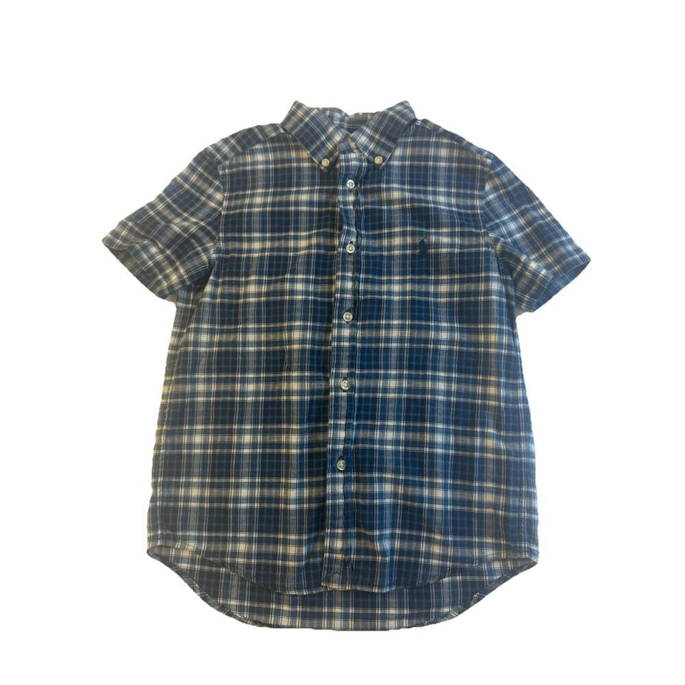 Ralph Lauren Boys Plaid Button Up Shirt Size 6 Blue Short Sleeve